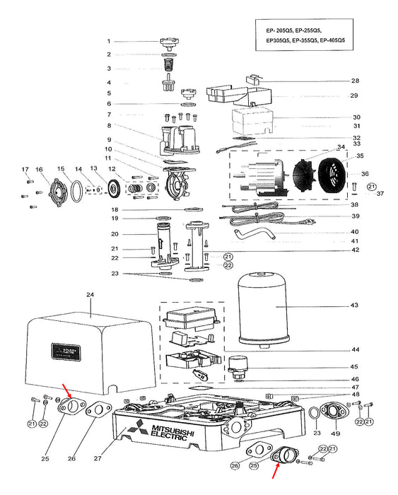 หน้าแปลนต่อท่อประปา ปั้มน้ำ MITSUBISHI มิตซูบิชิ Part. H01005G00 รุ่น WP-405Q2 (แท้จากศูนย์) อะไหล่ปั๊มน้ำ