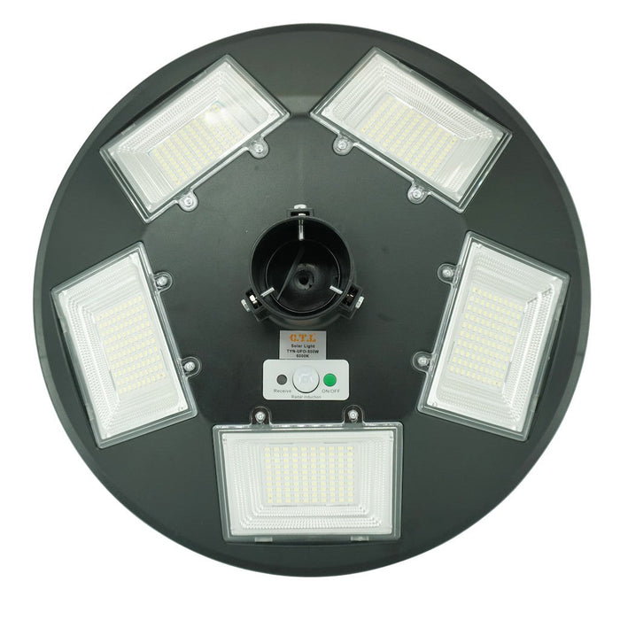 โคมไฟถนน โซล่าเซลล์ UFO Square Light CTL Solar Street Light รุ่น LED TYN-UF0-500W 5 ทิศทาง โซล่าเซลล์